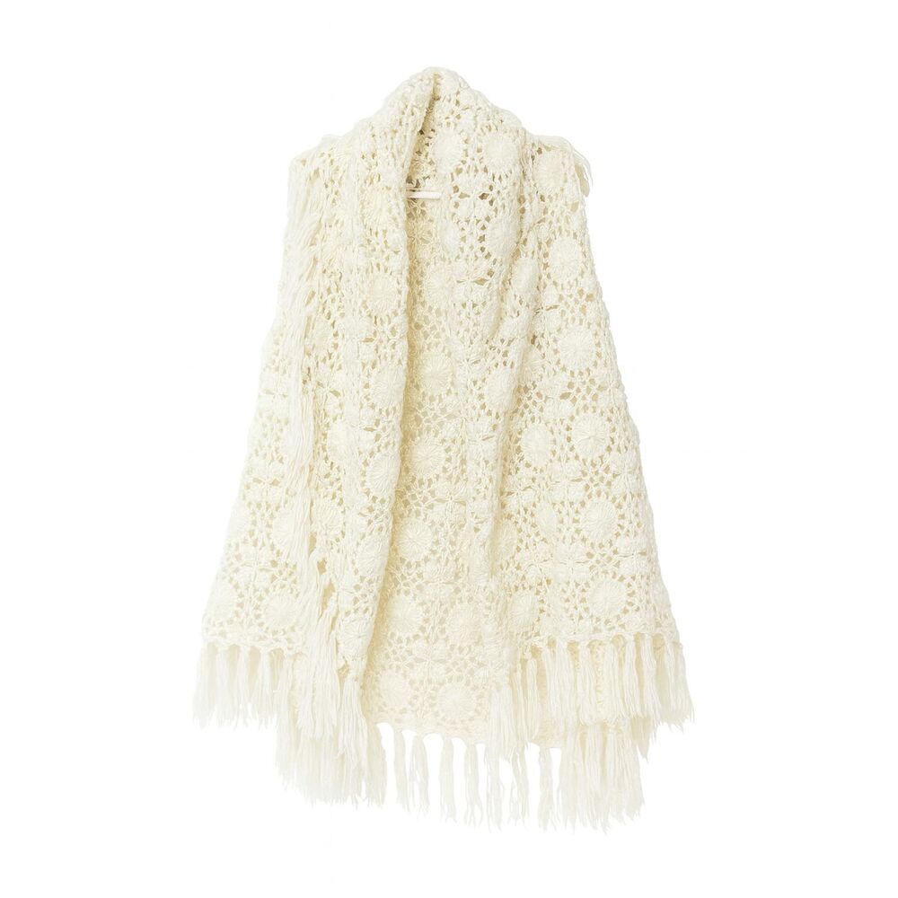 Vintage Lilly of California 70's Crocheted Bohemian Lace Fringe Retro Shawl Wrap